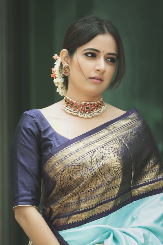 Broad Golden Border Saree with a Stylish Choker