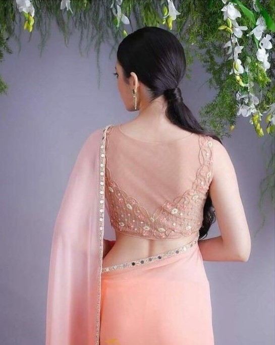 Leaf Shape Back Neck Transparent Blouse