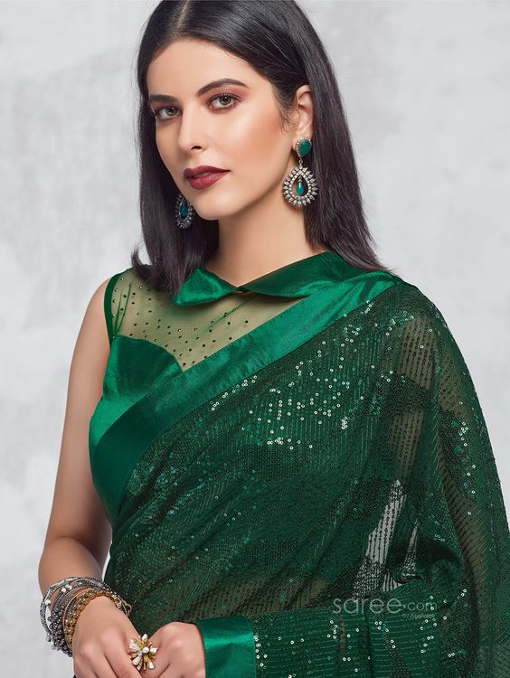 Green Collar Neck Blouse Design