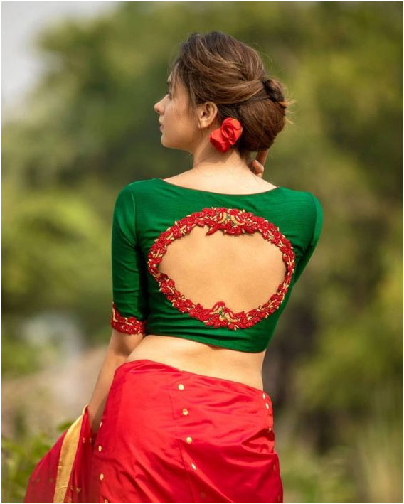 Cut Border Embroidered Back Blouse Design