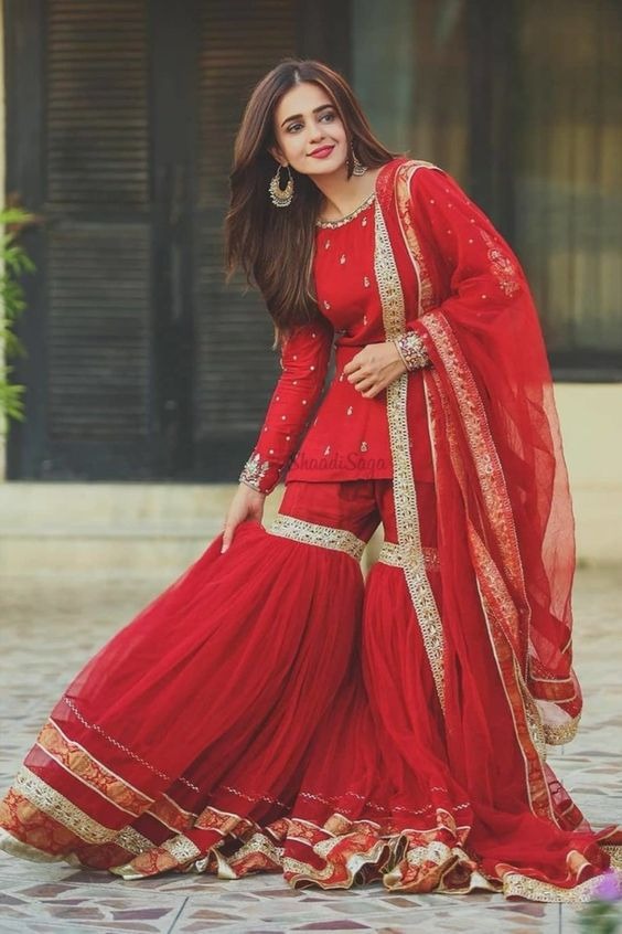 Red Gharara Suit