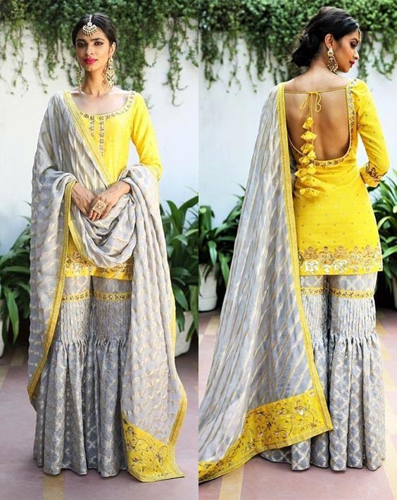 Yellow And Grey Garara Suit