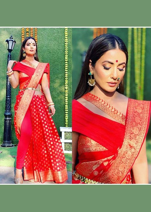 Hina Khan in Red Banarasi Saree