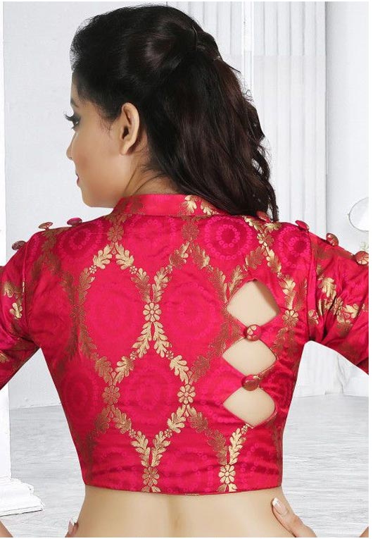 Pink Art Silk Blouse Back Design