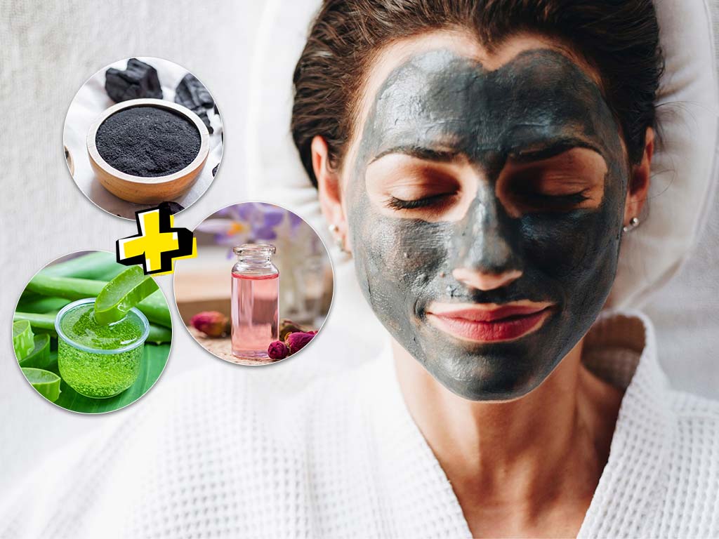 charcoal aloevera gel rose water face mask for acne