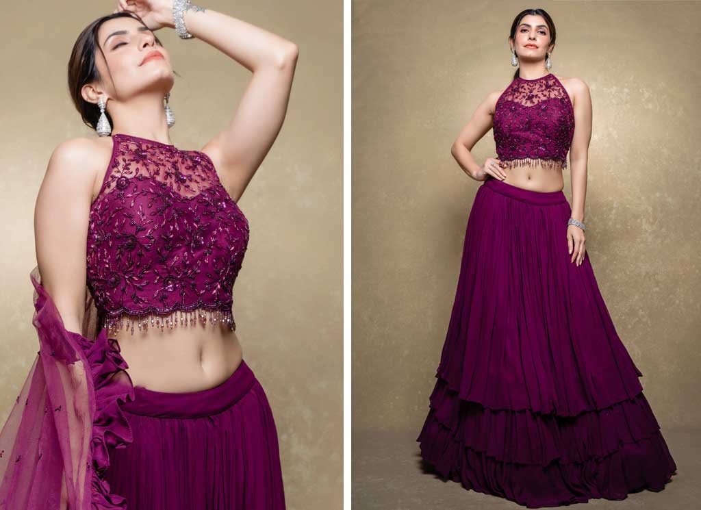 Purple Layered Lehenga with Matching Choli