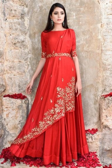 Embroidered Red Indian Gown 