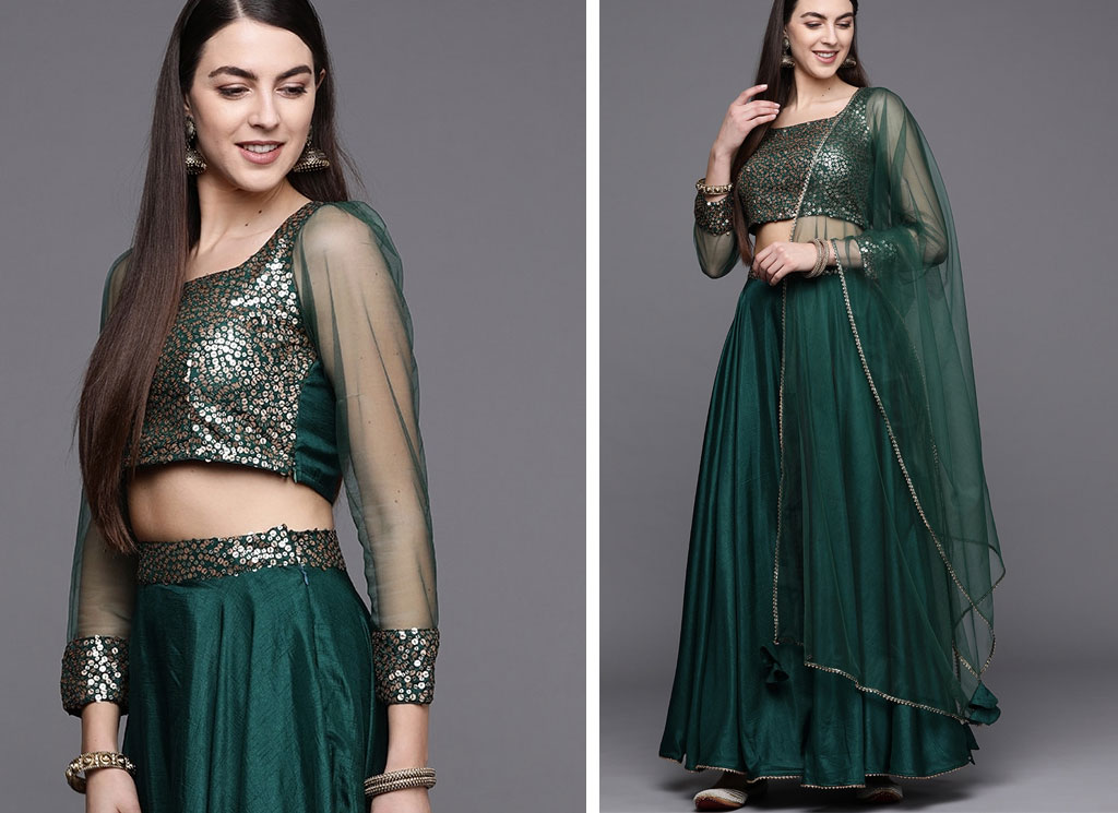 Green Sequinned Lehenga Choli