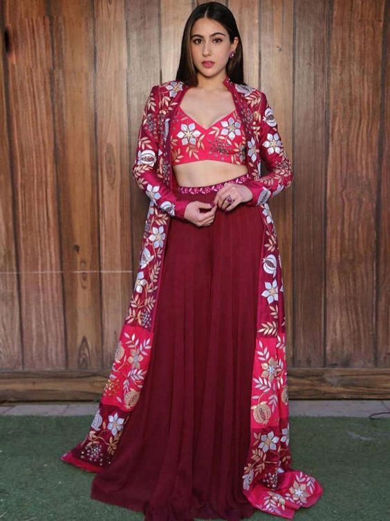 Sara Ali Khan in Red Front Cut Jacket and Crop Top
