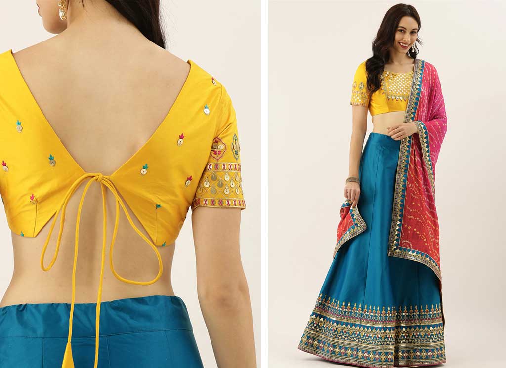 Yellow & Blue Lehenga Choli