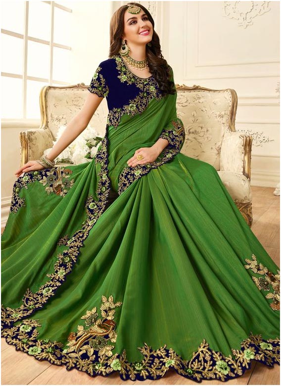 Art Silk Embroidered Designer Saree In Green