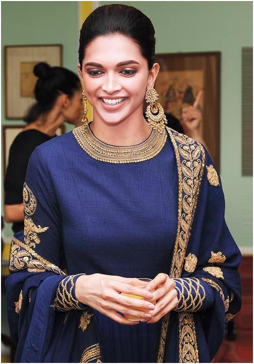 Deepika Padukone Golden Chandrabali Earrings