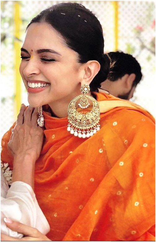 Deepika Padukone Golden Pearl Earrings