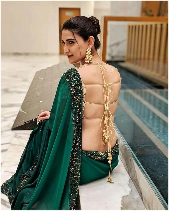 Golden Back Less Blouse Design