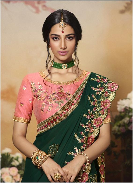 Green And Pink Designer Saree