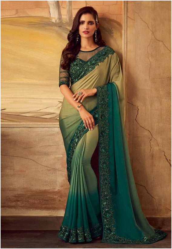 Green Festive Wear Saree