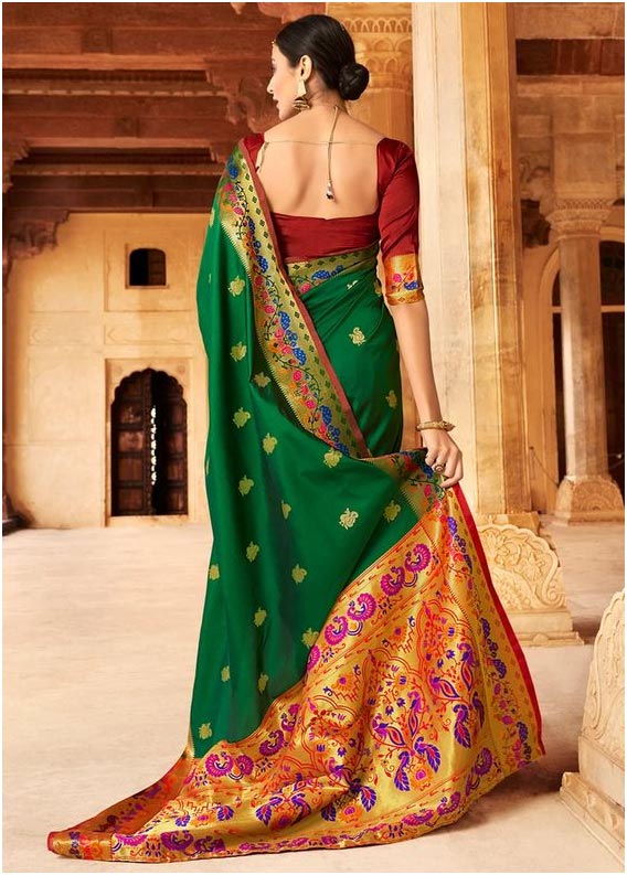 Green Paithani Saree - Back Side