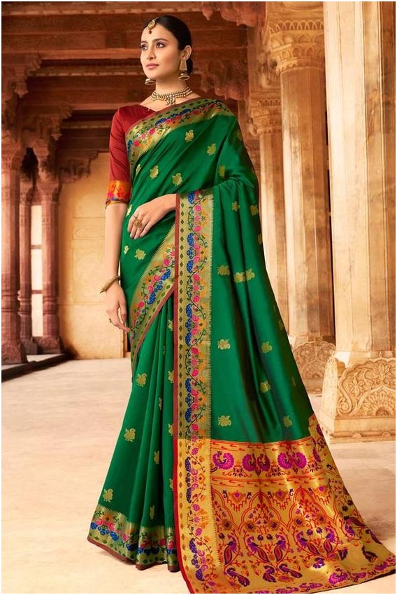 Green Paithani Saree - Front Side