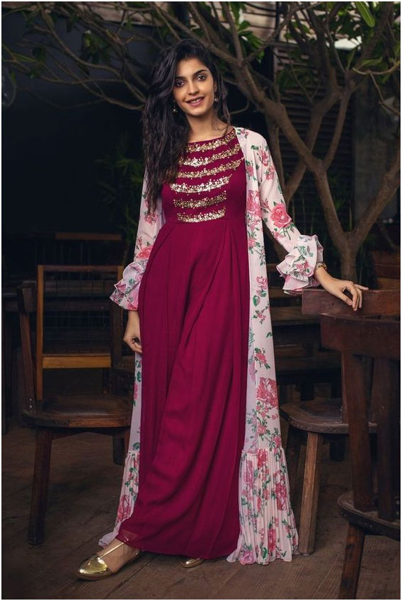 Kurti With Long Floral Jacket