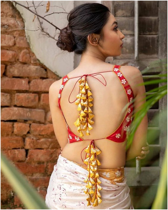 Red Back Blouse Design