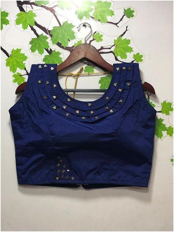 Round Neck Blue Blouse Design