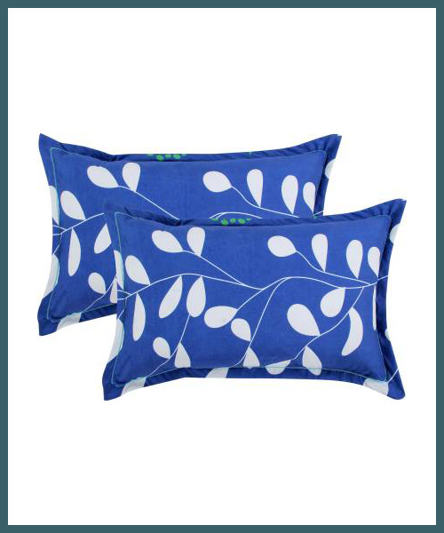 Blue Leaf Printed Pillow Cover