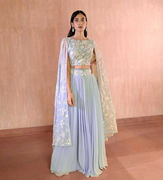 Boat Neck Blouse with Attached Dupatta