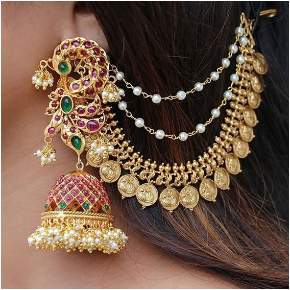 Ear Cuff Jhumka With Golden Chain Design