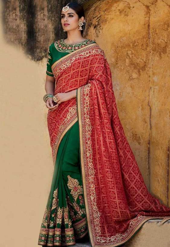 Green And Red Half Saree