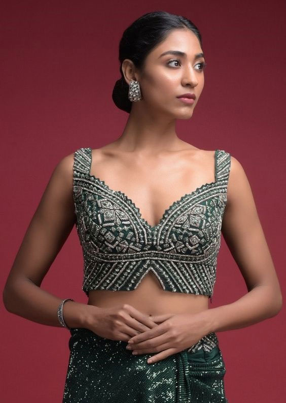 Green Front And Back Blouse Design