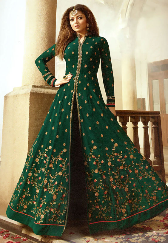 Teal Green Abaya Style Suit