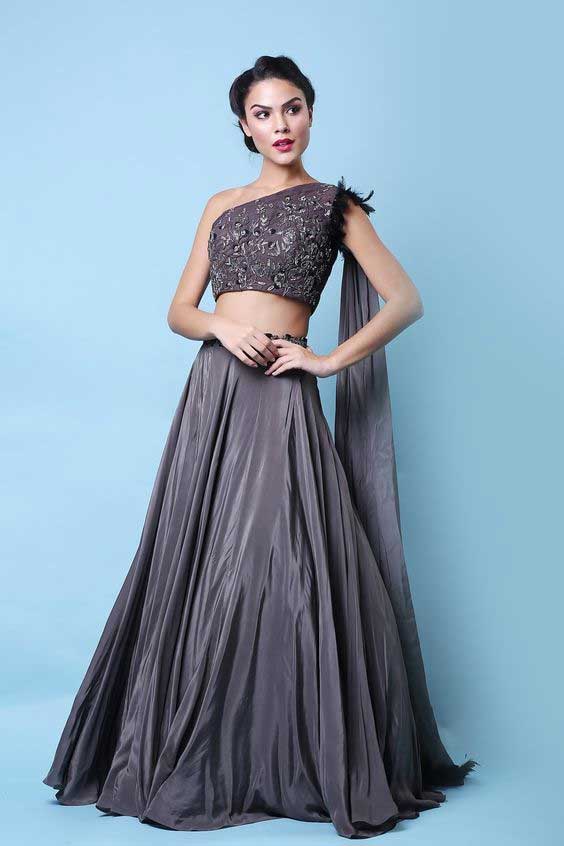 Grey Blouse With Attached Dupatta