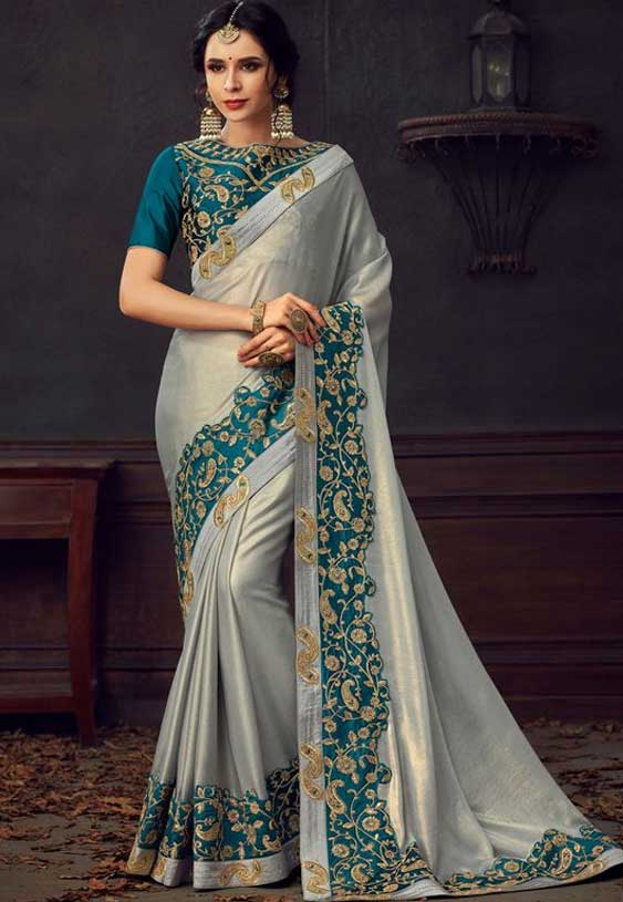 Grey Embroidered Saree 