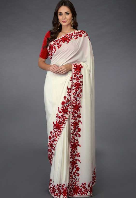 Ivory Red Saree 