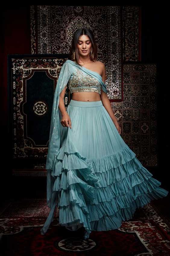 One Shoulder Blouse With Attached Dupatta