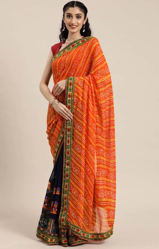 Orange And Blue Half Saree