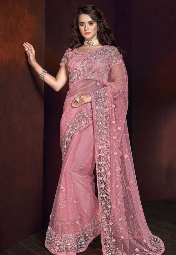 Pink Net Designer Saree