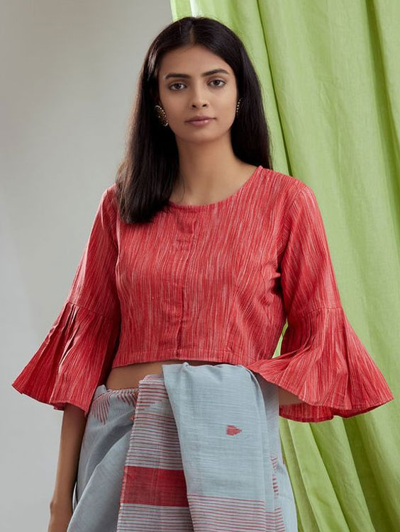 Red Cotton bell Sleeve Blouse