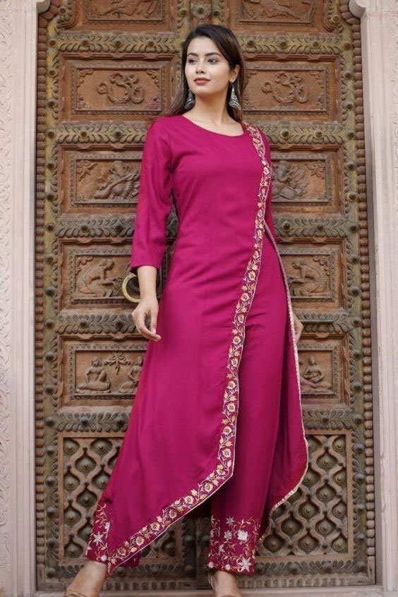 Side Cut Embroidered Kurti And Straight Pant 