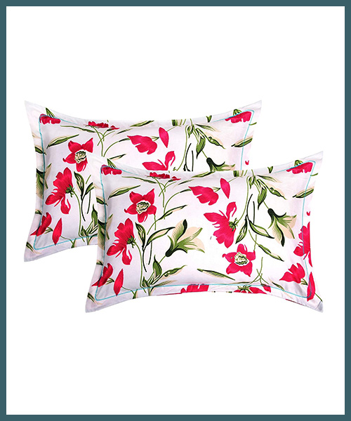 White Floral Printed Pillow Cover