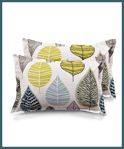 White Leaf Printed Pillow Cover