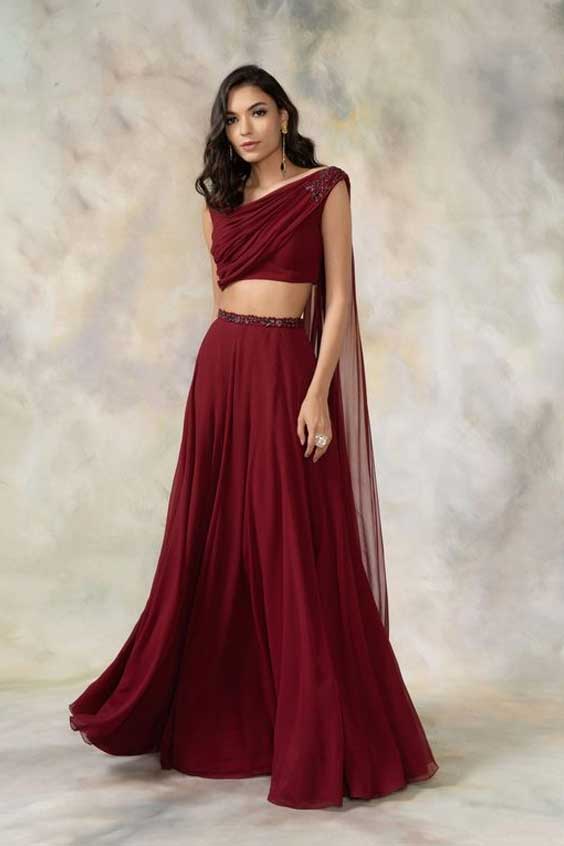 Wine Blouse with Attached Dupatta