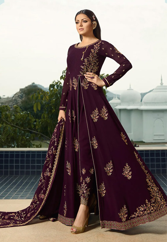 Abaya Georgette Suit In Wine