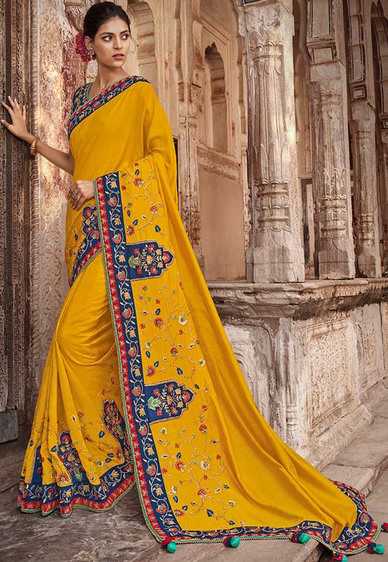 Yellow Embroidered Saree