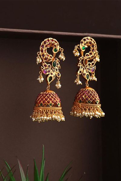 Gold & Red Jhumkas