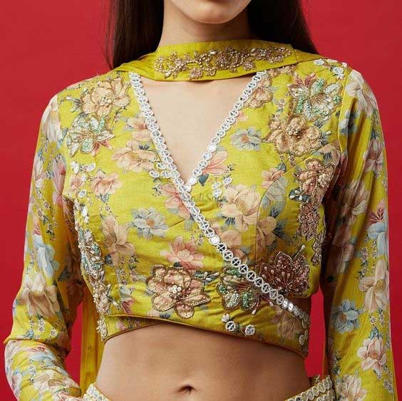 Cross Neck Mirror Work Blouse