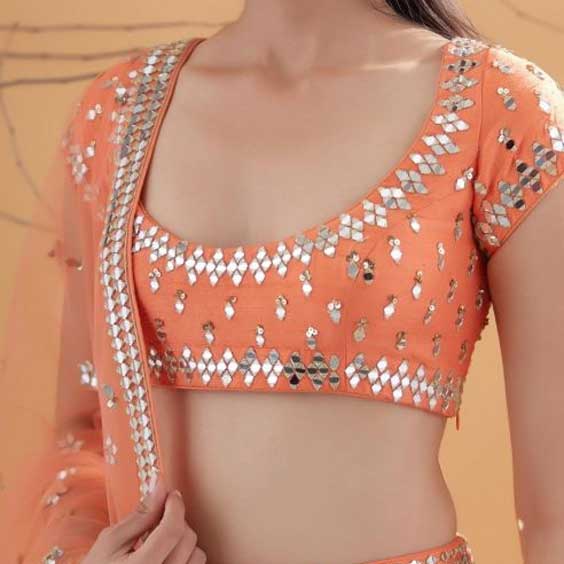 Deep Neck Mirror Work Blouse