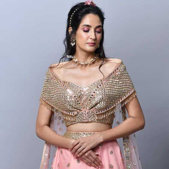 Drape Style Mirror Work Blouse Design