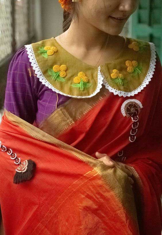 Embroidered Peter Pan Collar Blouse Design