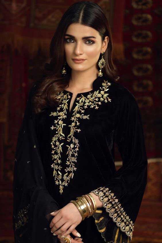 black suit par kadai ke design